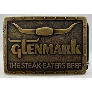 Vintage Glenmark Brass Belt Buckle The Steak-Eaters Beef Longhorn Cow Farm